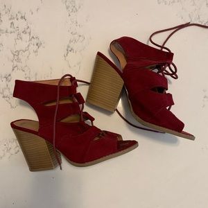 Red Lace Up Qupid Ankle Booties / Sandals